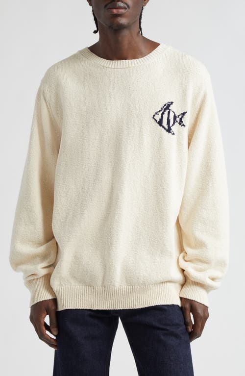 Shop The Elder Statesman Deep Sea Cotton Crewneck Sweater In Natural/navy