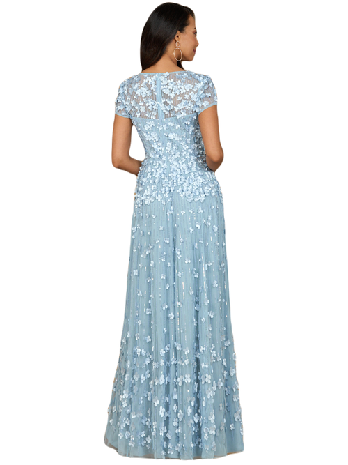 Lara New York 3d Floral Embellished Cap Sleeve Gown In Periwinkle