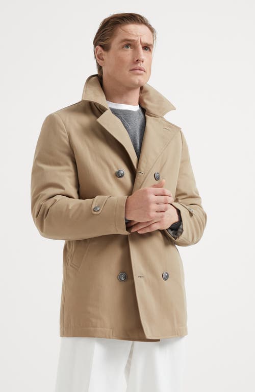 Shop Brunello Cucinelli Techno Cotton Gabardine Pea Coat With Thermore® Padding And Metal Buttons In Light Brown