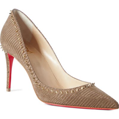 Christian Louboutin Anjalina Lamee Spike Pump, Beige