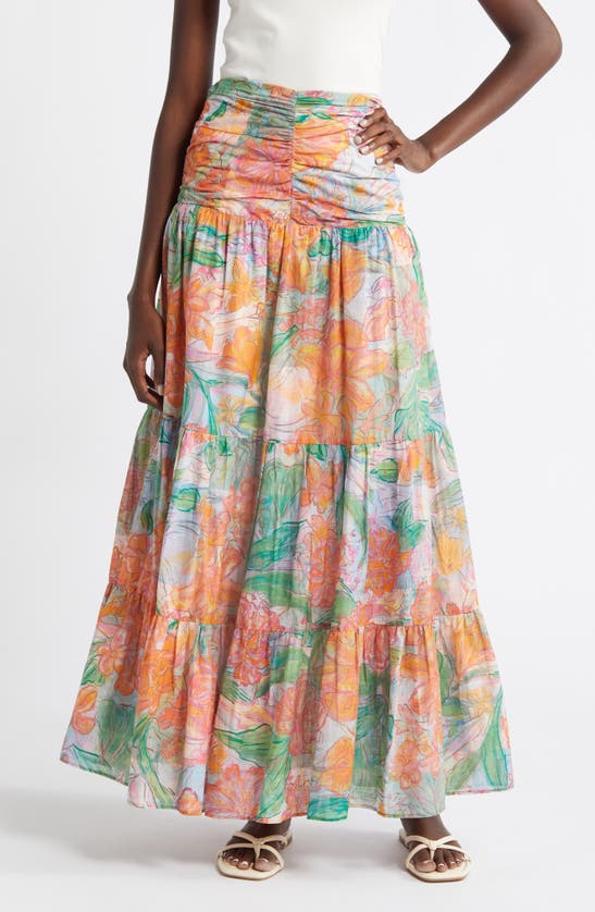 Shop Rails Agatha Floral Tiered Cotton Maxi Skirt In Tropics