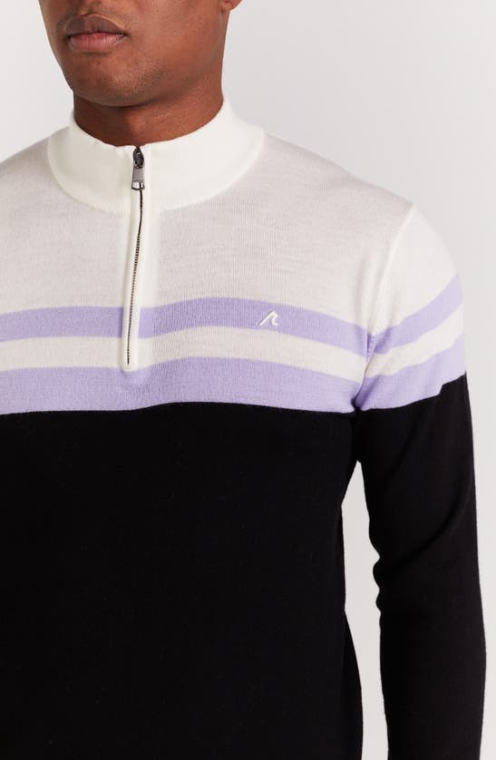 Shop Redvanly Cooper Stripe Quarter Zip Wool Sweater In Black