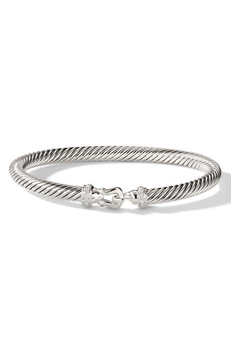Buckle Classic Cable Bracelet in Sterling Silver with Pavé Diamonds, 5mm