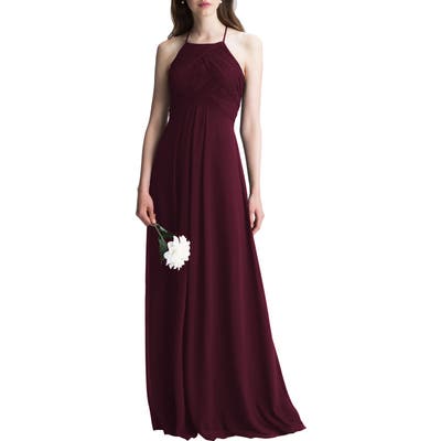 #levkoff Halter Chiffon A-Line Gown, Red