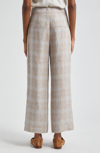 Veronica Beard Plaid Wide Leg Ankle Linen Pants Nordstrom