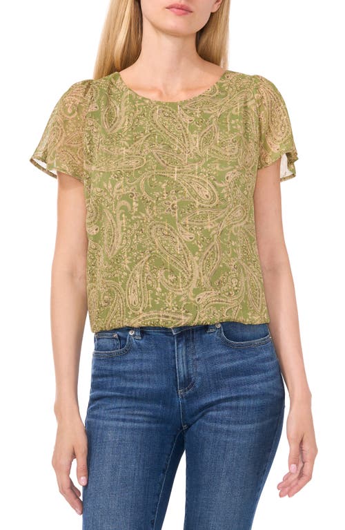 Shop Cece Print Flutter Sleeve Top In Green