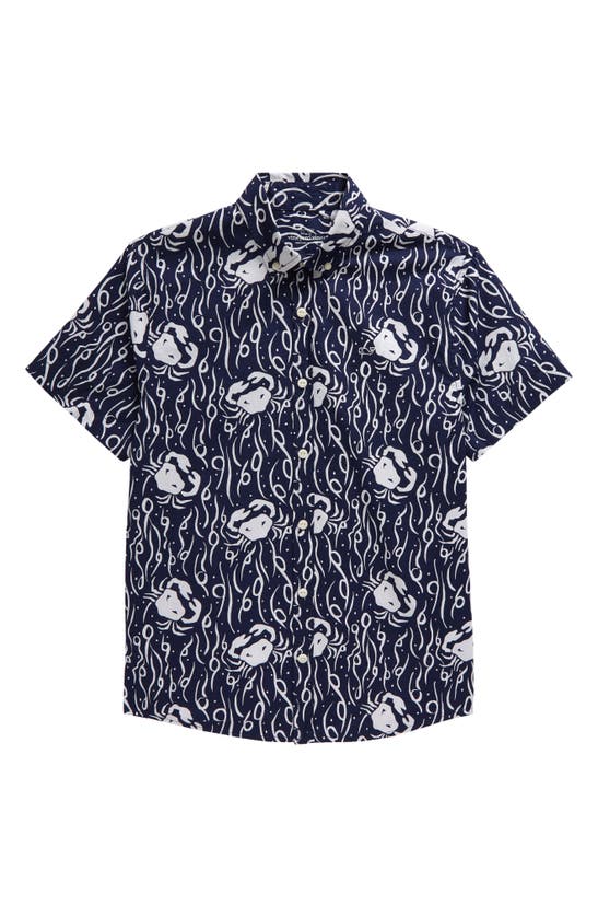 Shop Vineyard Vines Kids' Printed Button-down Shirt In Stamp Crab Naut Navy