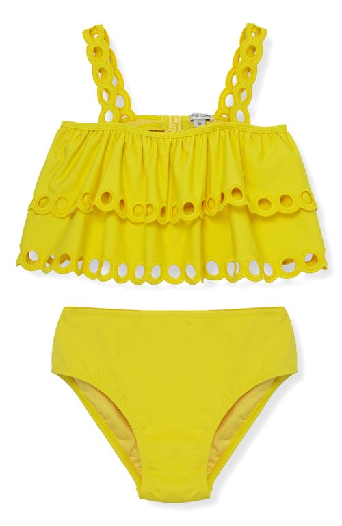 Habitual Kids Kids' Eyelet Scallop Two-Piece Swimsuit Yellow at Nordstrom,