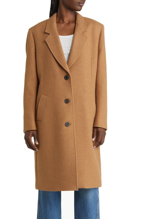 Shop Frame East Side Single Breasted Wool Blend Coat In Camel