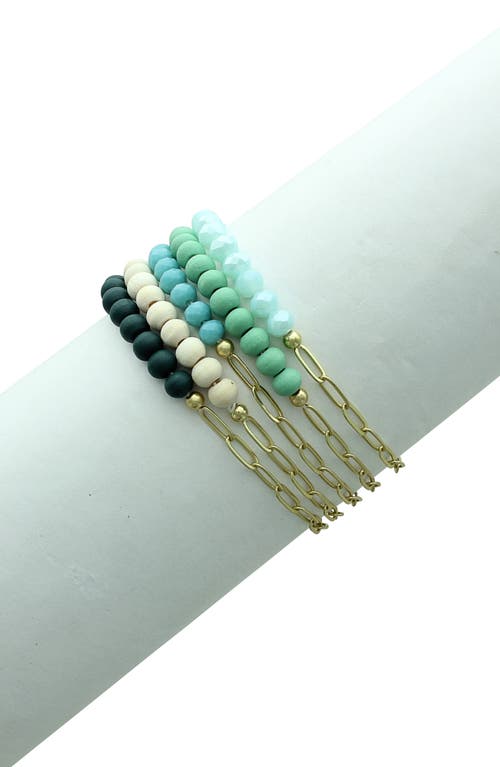Shop Olivia Welles Gianna Bead & Link Bracelet Set In Worn Gold/turquoise