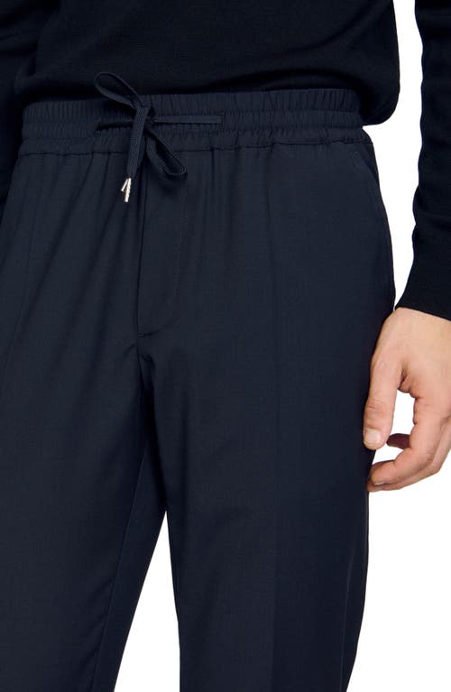 Shop Sandro Elasticated Straight-leg Trousers In Navy Blue