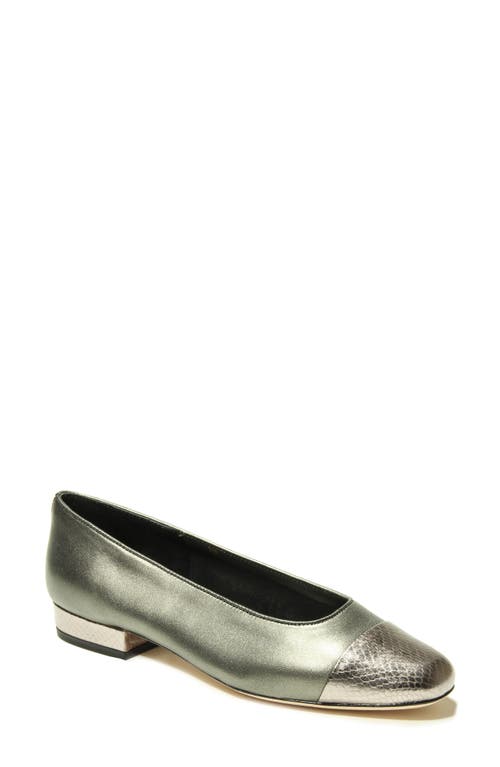 Cap Toe Flat in Pewter Nappa Leather