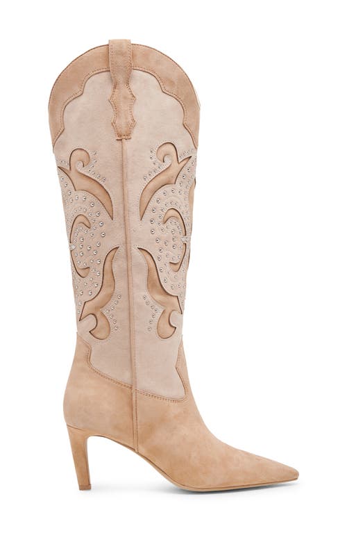 Shop Dolce Vita Finley Stud Knee High Western Boot In Camel Suede