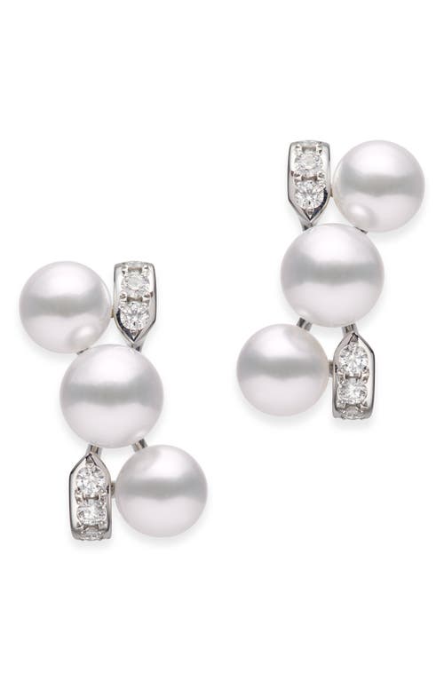 Mikimoto Cluster Cultured Pearl Earrings in White Gold/Diamond