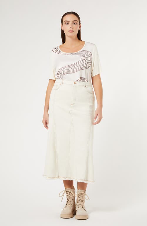 Shop Marina Rinaldi Samuele Raw Hem Denim Midi Skirt In Ivory