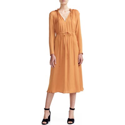 Maje Rouge Split Neck Long Sleeve Midi Dress, (fits like 6 US) - Brown