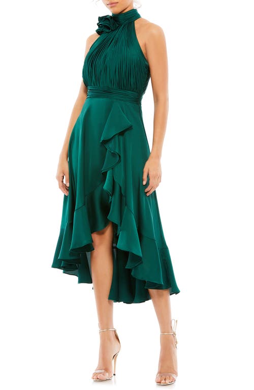 Mac Duggal Pleated Bodice High-Low Satin Cocktail Dress Emerald at Nordstrom,