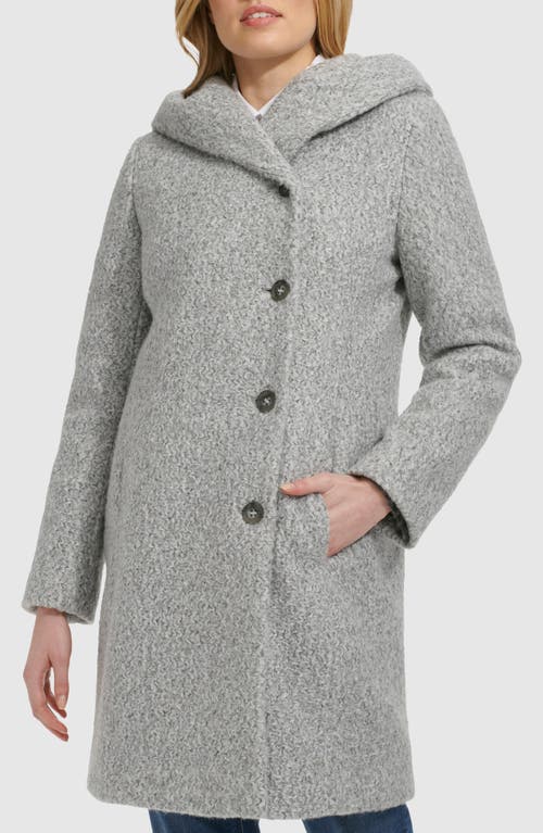 Shop Cole Haan Pressed Bouclé Shawl Hood Coat In Light Grey