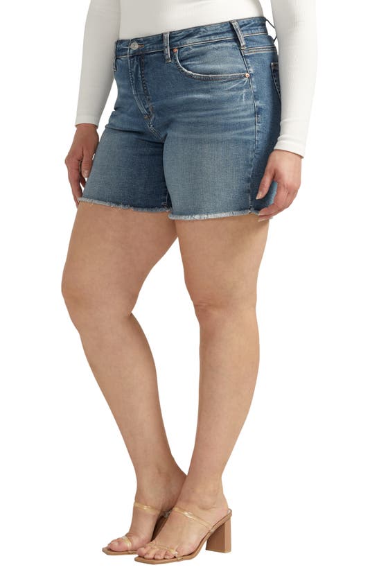 Shop Silver Jeans Co. Beau Frayed High Waist Denim Boyfriend Shorts In Indigo