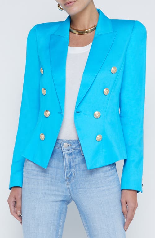 L'AGENCE Bethany Structured Double Breasted Blazer Bright Aqua at Nordstrom,