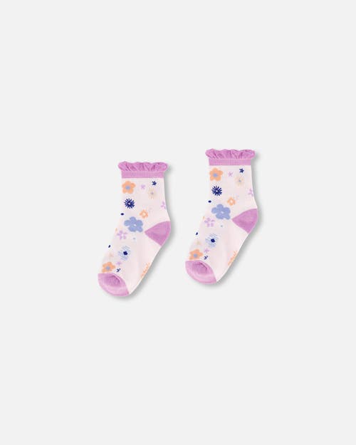 Deux Par Deux Girl's Jacquard Socks Lavender in Lavender With Printed Fields at Nordstrom