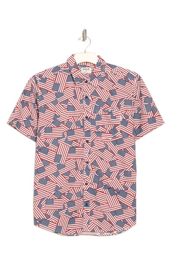 Hurley Tropical Print Cotton Button-up Shirt In True Red