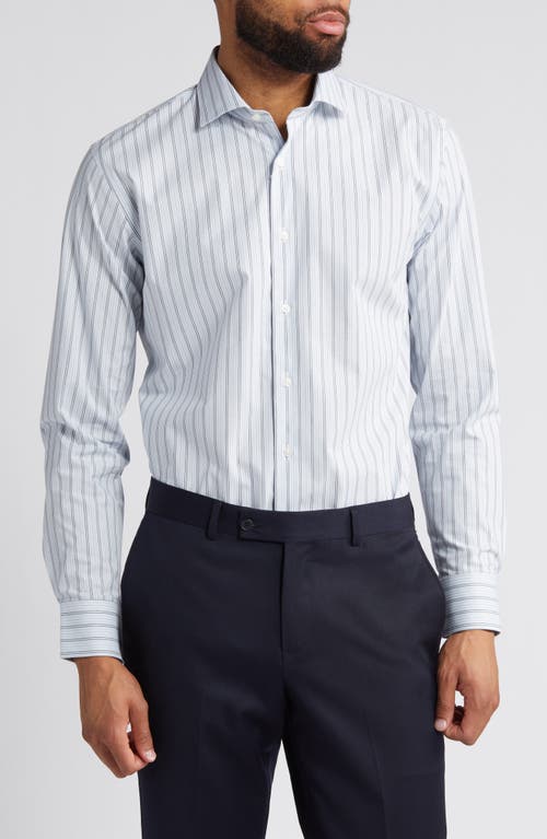 Nordstrom Tech Smart Trim Fit Stripe Stretch Dress Shirt Blue - White Mario at Nordstrom,