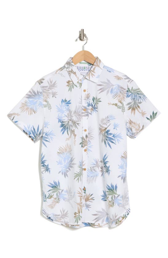 Shop Denim And Flower Floral Short Sleeve Button-up Shirt In Cream Navy