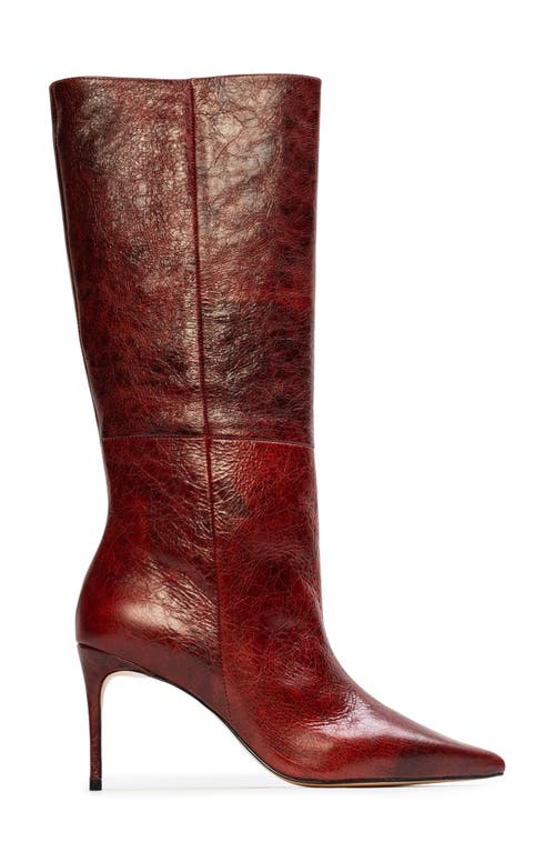 Black Suede Studio Friday 80 Pointed Toe Knee High Boot In Rust Crinkle