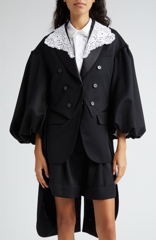 Simone Rocha Double Breasted Tailcoat With Eyelet Collar Overlay In Black/white