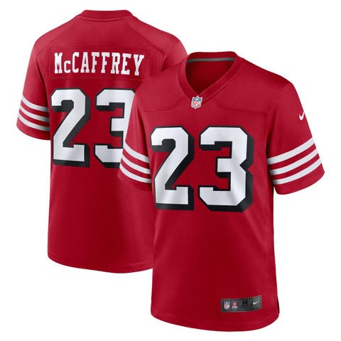 Christian McCaffrey San Francisco 49ers Majestic Threads Player Name &  Number Raglan 3/4-Sleeve T-Shirt - Cream/Scarlet