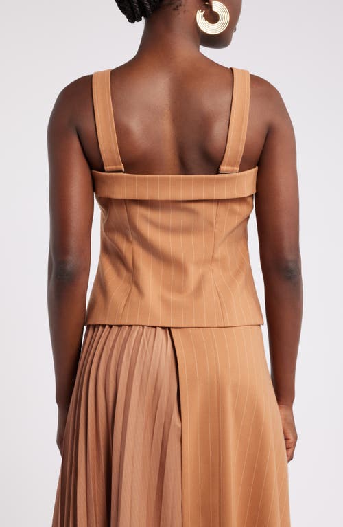 Shop Nordstrom X Harlem's Fashion Row House Of Aama Dandy Button-up Corset In Tan- Ivory Brummell Pinstripe