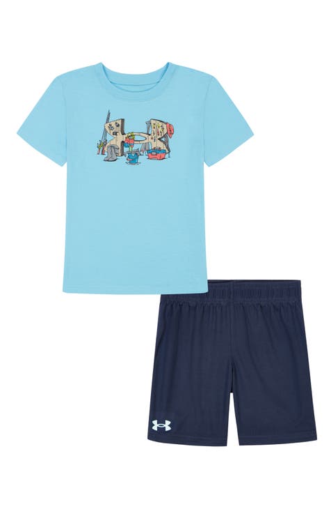 Under Armour Boys' Toddler Deep Sea Wordmark Short Sleeve & Shorts Set - Blue, 2T