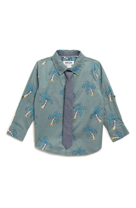 Kids' Palm Tree Button-Up Shirt & Tie (Toddler & Little Kid)