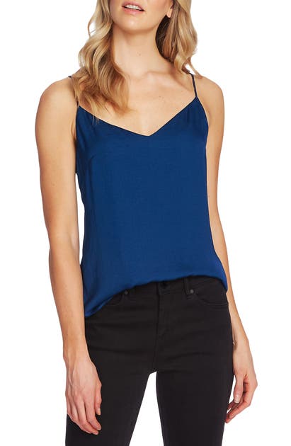 Vince Camuto Lace Up Back Rumpled Satin Camisole In Deacon Blue