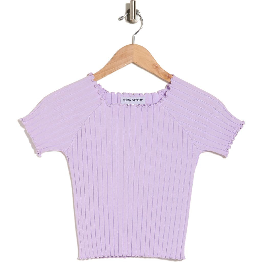 Shop Cotton Emporium Lettuce Edge Rib T-shirt In Lavender