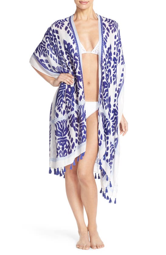 Nordstrom Print Tassel Duster In Blue Combo