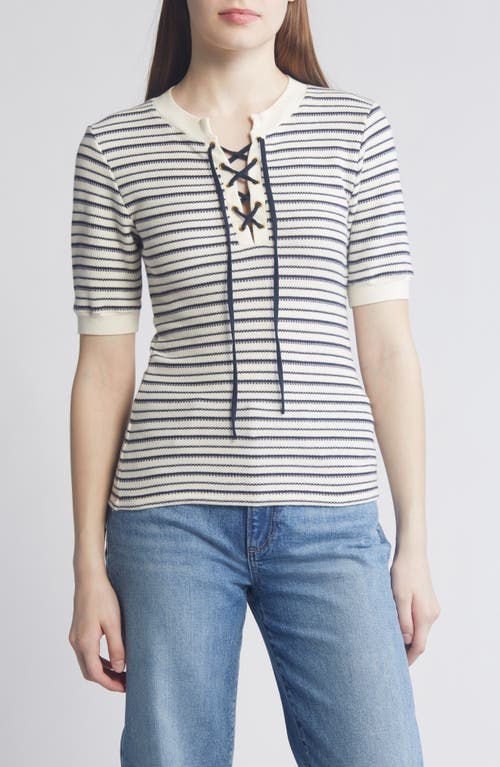 Nation LTD Reeve Lace Up Cotton Knit Top Freehand Stripe at Nordstrom,