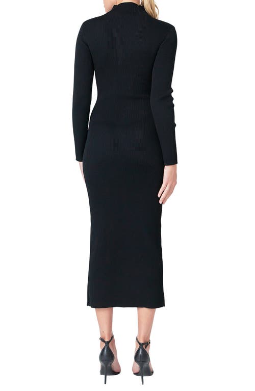 Endless Rose Mock Neck Long Sleeve Rib Midi Dress In Black