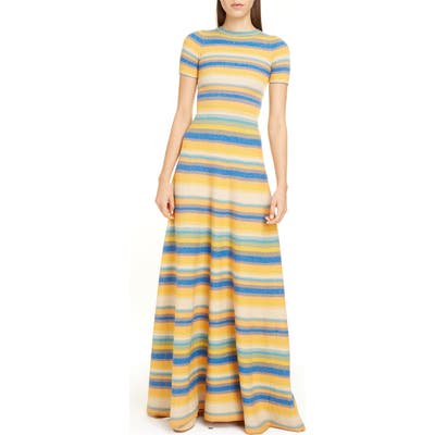 Runway Marc Jacobs Metallic Multi Stripe Maxi Sweater Dress, Orange