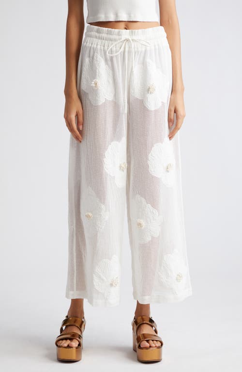 White Flower Cotton Cover-Up Pants