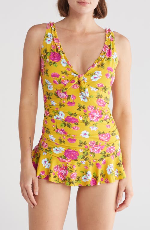 Betsey Johnson Skirted One-piece Swimsuit In Indian Summer Rose