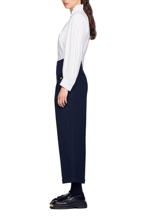 Sandro Womens Wide-leg High-rise Wool-blend Suit Trousers Bleus In Navy Blue