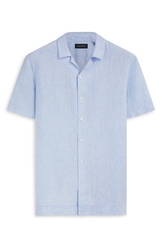 Shop Bugatchi Jackson Shaped Fit Linen Button-up Camp Shirt In Sky