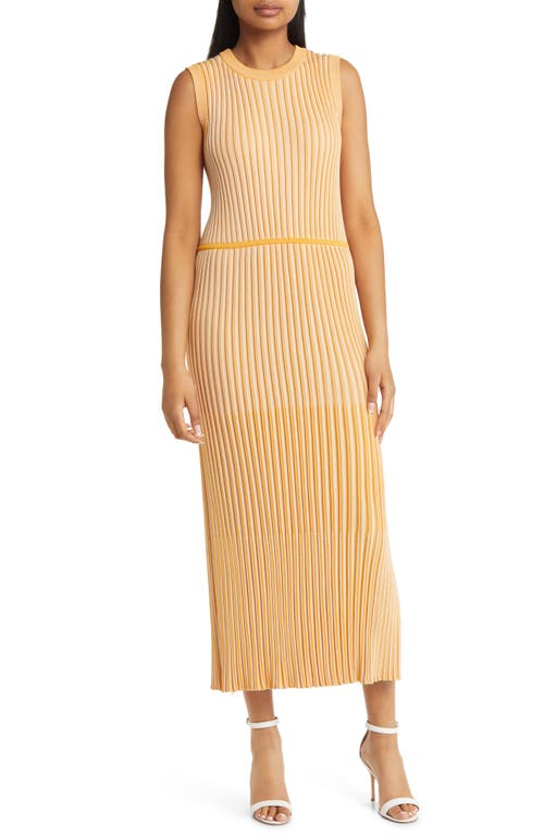 Misook Tonal Stripe Rib Sleeveless Sweater Dress in Star Anise/Macadamia