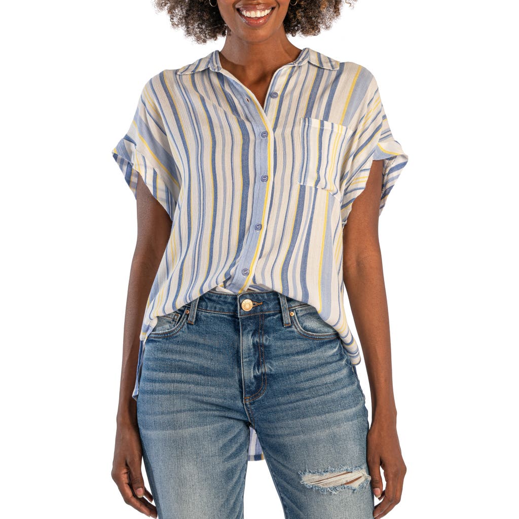 Kut From The Kloth Mickey Stripe Cuff Sleeve Shirt In Blue/yellow