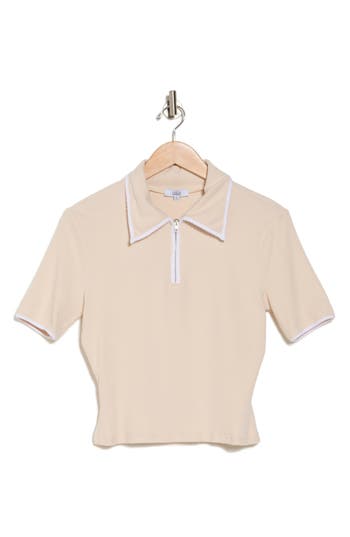 Area Stars Trim Rib Polo Top In Ivory