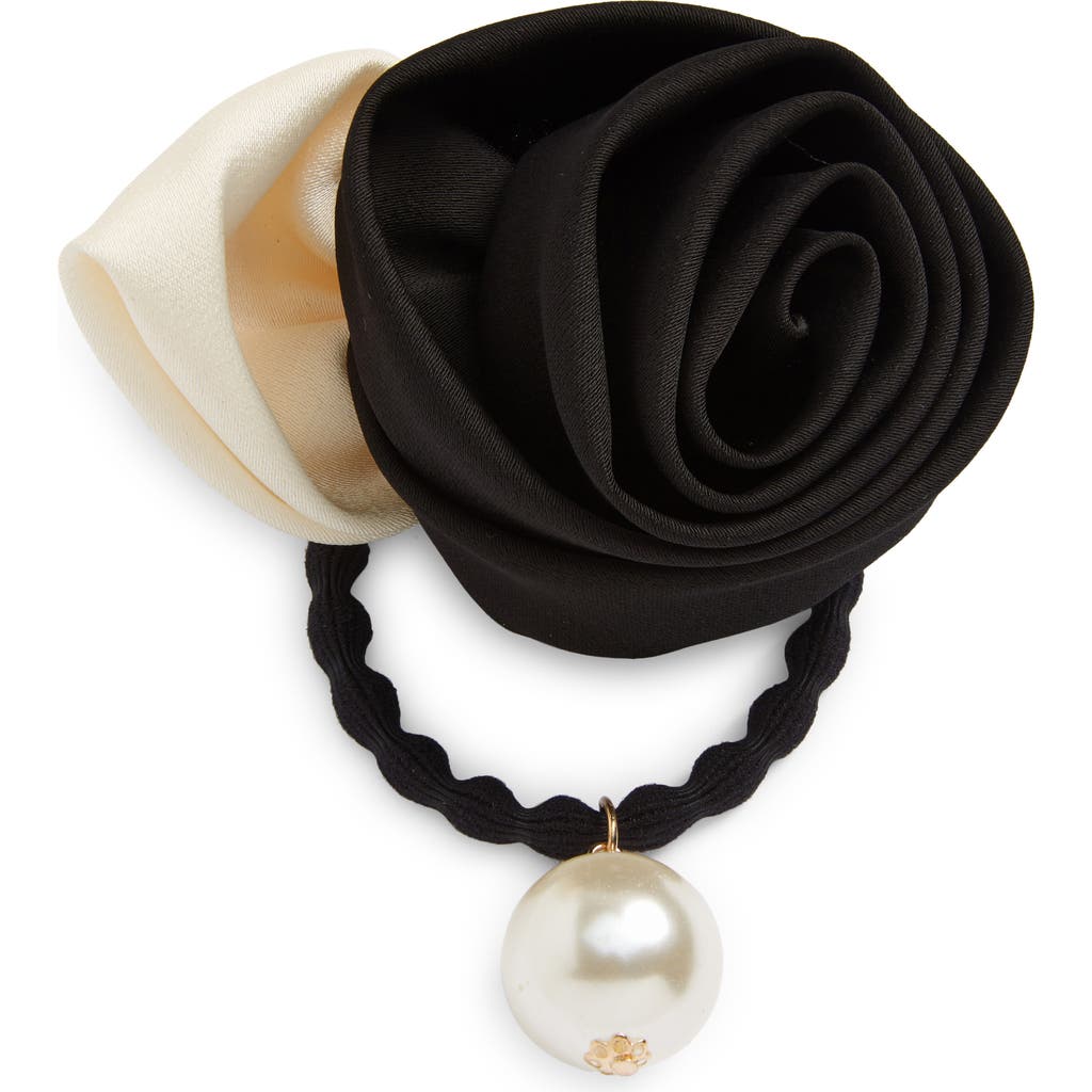 Tasha Rose & Imitation Pearl Ponytail Holder In Black