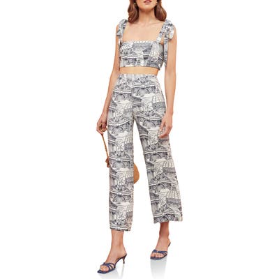 Reformation Tiki Print Tie Shoulder Two-Piece Jumpsuit, Blue