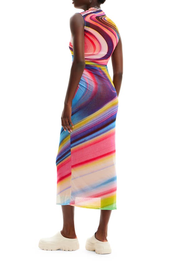 Shop Desigual Lupe Wave Print Mesh Dress In Pink/ Blue Mix